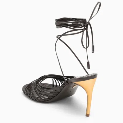 Shop Ferragamo Sandal With Strings And Golden Heel In Brown