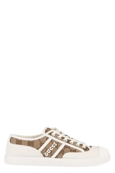 Gucci Beige And White Skeakers With Logo Detail In Gg Supreme Canvas Woman In Animal Print