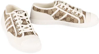 Gucci Beige And White Skeakers With Logo Detail In Gg Supreme Canvas Woman In Animal Print