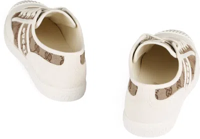 Gucci Beige And White Skeakers With Logo Detail In Gg Supreme Canvas Woman In Animal Print