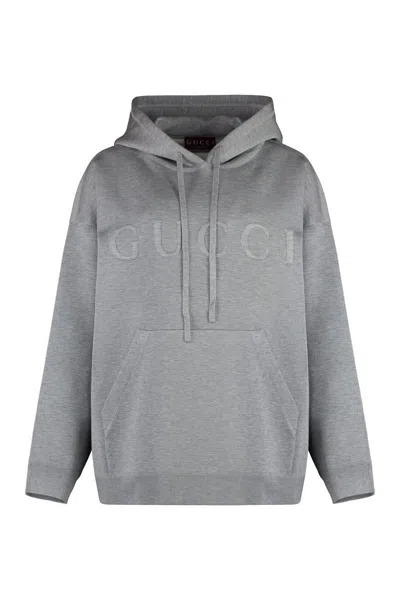 Shop Gucci Knitted Hoodie In Grey