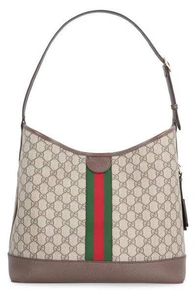 Shop Gucci Ophidia Fabric Shoulder Bag In Brown