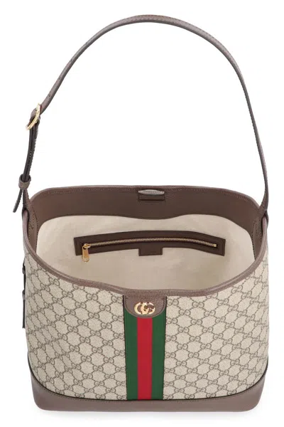 Shop Gucci Ophidia Fabric Shoulder Bag In Brown