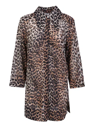 Shop Ganni Leopard Print Shirt In Black