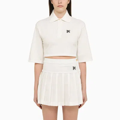 Shop Palm Angels Cropped Polo Shirt With Logo In White