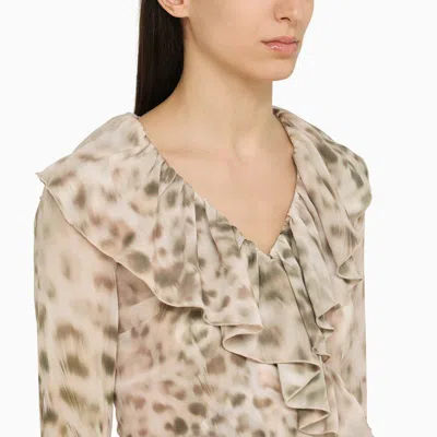 Shop Rotate Birger Christensen Leopard Chiffon Shirt With Ruffles In Print