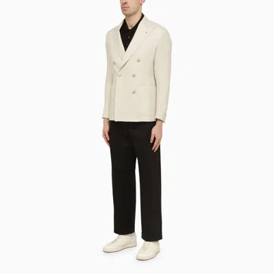 Shop Tagliatore Cream Double-breasted Jacket In And In White
