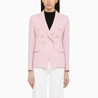 Shop Tagliatore Linen-blend Double-breasted Jacket In Pink
