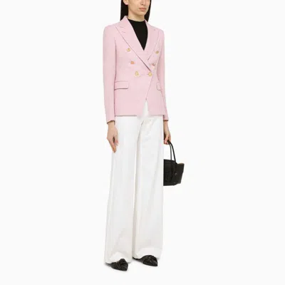 Shop Tagliatore Linen-blend Double-breasted Jacket In Pink