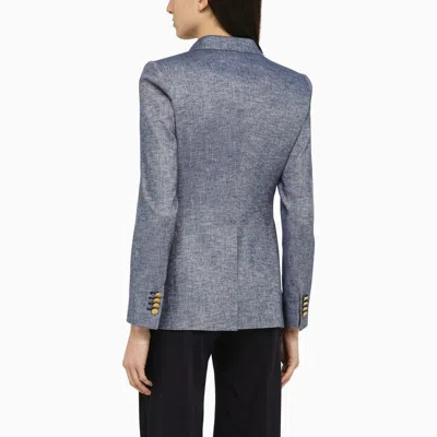 Shop Tagliatore Linen-blend Double-breasted Jacket In Blue