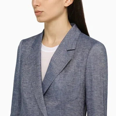 Shop Tagliatore Linen-blend Double-breasted Jacket In Blue