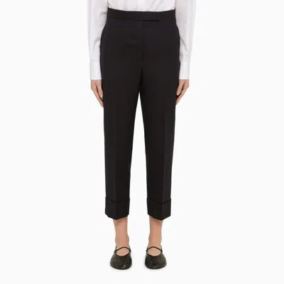 Shop Thom Browne Navy Trousers With Lapels In Blue