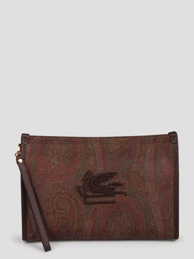 Shop Etro Medium Essential Pouch Bag In Brown