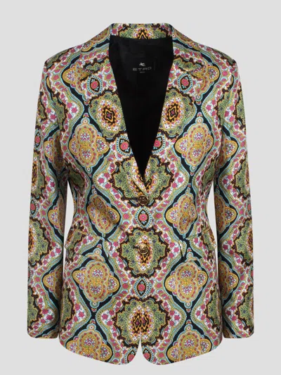 Shop Etro Printed Silk Jacquard Blazer In Multicolour