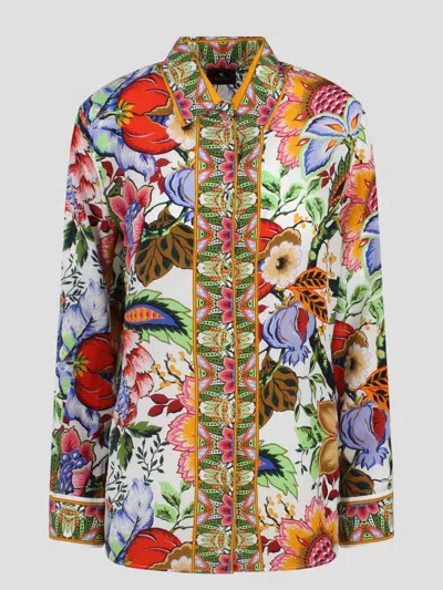 Shop Etro Bouquet Print Crepe De Chine Shirt In Multicolour