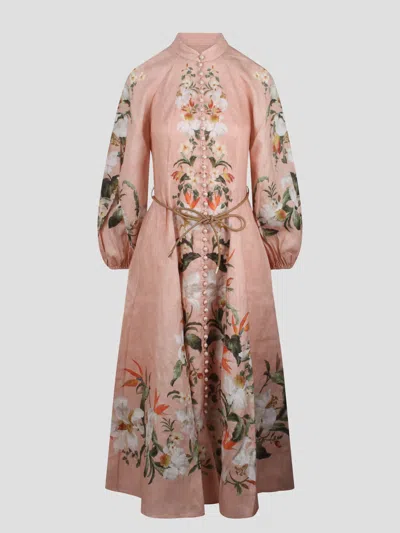 Shop Zimmermann Lexi Billow Long Dress In Pink & Purple