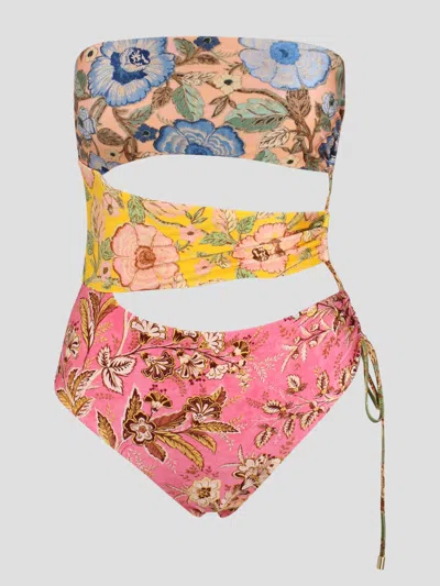 Shop Zimmermann Junie Lace Up Cutout 1pc Swimsuit In Multicolour