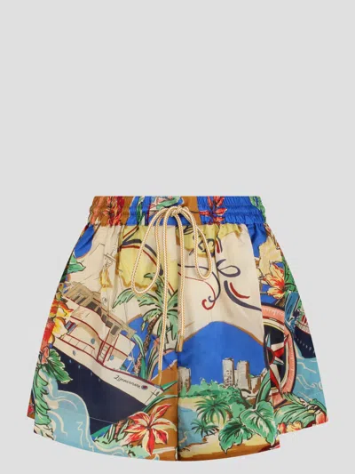 Shop Zimmermann Alight Draw Waist Shorts In Multicolour