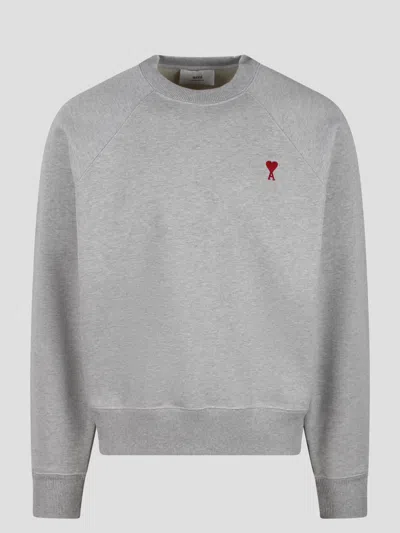 Shop Ami Alexandre Mattiussi Ami De Coaur Crewneck Sweatshirt In Grey