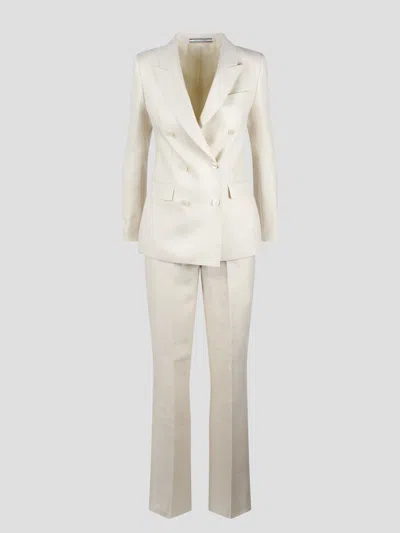 Shop Tagliatore Linen Double Breasted Suit In Nude & Neutrals