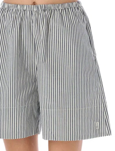 Shop By Malene Birger Siona Striped Shorts In Navy Stripes