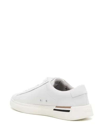 Shop Hugo Boss White Leather Sneakers With Preformed Sole, Logo And Typical Brand Stripes