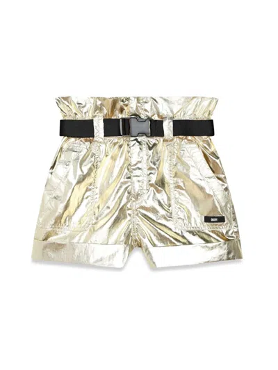Dkny Laminated Belted Mini Shorts In Giallo