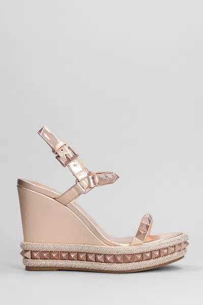 Shop Christian Louboutin Pyraclou 110 Wedges In Rose-pink Leather