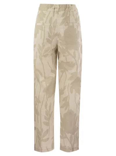 Shop Brunello Cucinelli Ramage Print Linen Slouchy Trousers In Natural