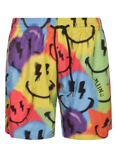 Philipp Plein Smiley Face-print Swim Trunks In Multicolor