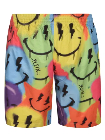 Philipp Plein Smiley Face-print Swim Trunks In Multicolor
