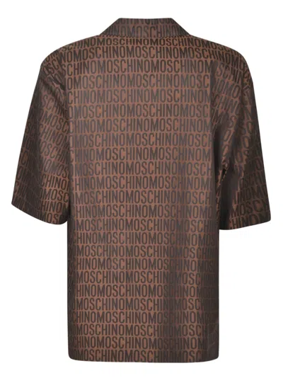 Shop Moschino Logo Monogram Shirt In Brown/black