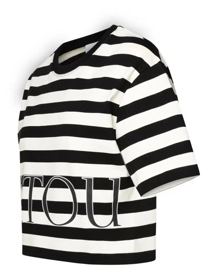Shop Patou Breton Striped Crop T-shirt In Nero