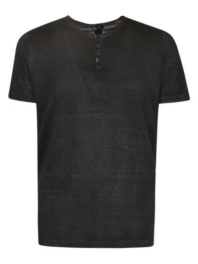 Shop Avant Toi Round Neck Buttoned T-shirt In Black