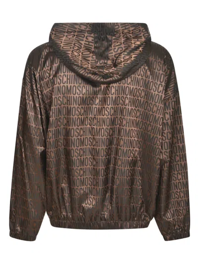 Moschino Logo Monogram Hoodie In Brown