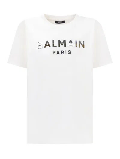 Shop Balmain Logo T-shirt In White