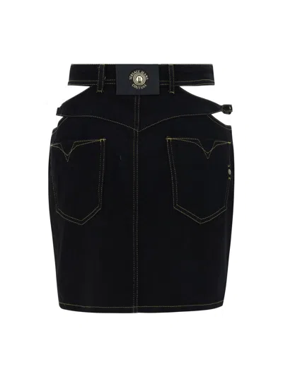 Shop Versace Jeans Couture Baroque Mini Skirt In Black Black
