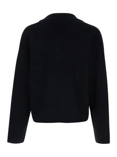 Shop Ami Alexandre Mattiussi Black Polo Sweater With Embroidered Ami De Coeur Logo In Cotton Man