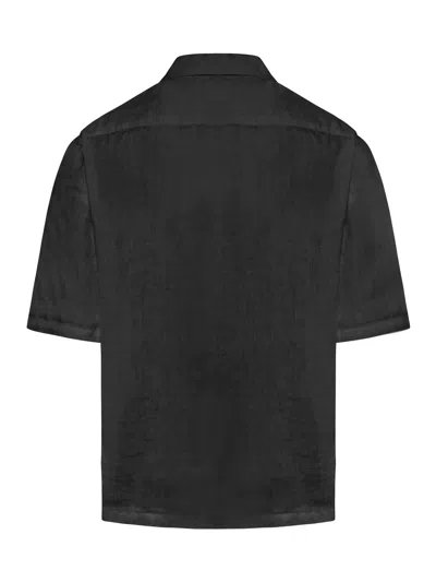 Shop 120% Lino Short Sleeve Men Shirt In Black