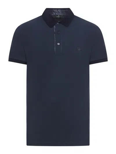 Shop Etro Polo Roma Printed Details In Blue