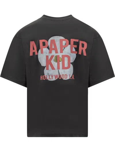 Shop A Paper Kid T-shirt Logo And Flower Print In Nero/black