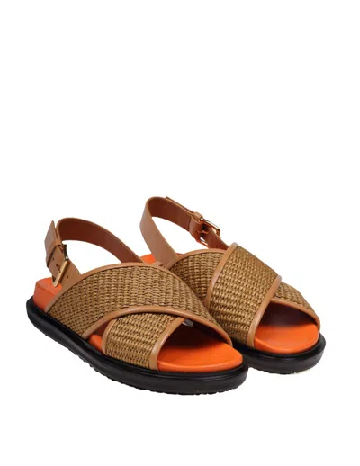 Shop Marni Fussbett Sandal In Raffia And Leather