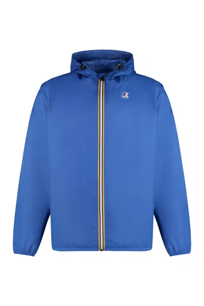 K-way Hooded Jacket With Adjustable Drawstring And Pockets In Blue