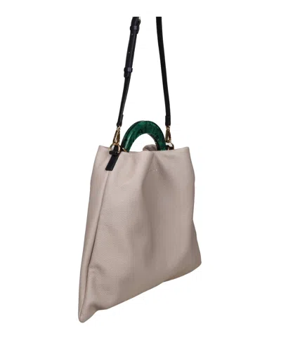 Shop Marni Hobo Bag In Calfskin With Resin Handle In Grey