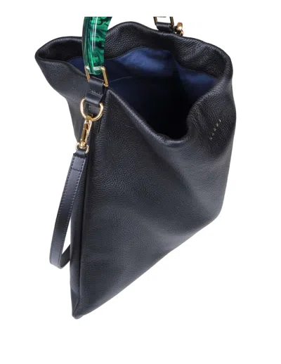 Shop Marni Hobo Bag In Calfskin With Resin Handle In Black