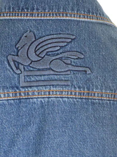 Shop Etro Slim Fit Denim Jacket In Azzurro