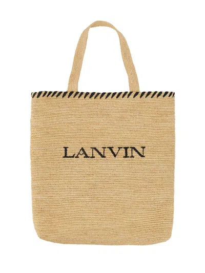 Shop Lanvin Raffia Tote Bag In Nero