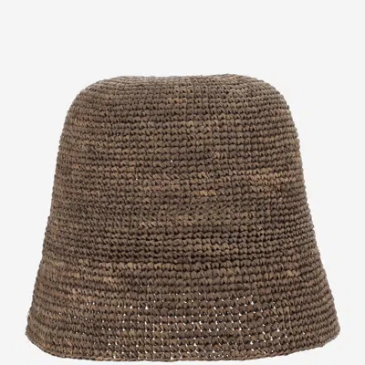 Shop Ibeliv Raffia Hat With Floral Pattern In Brown
