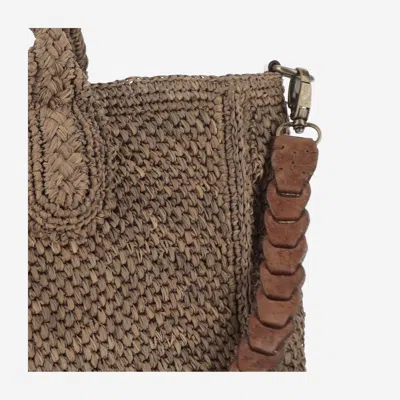 Shop Ibeliv Raffia Bag With Leather Details In Dark Tea