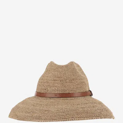 Shop Ibeliv Raffia Hat With Leather Strap In Tea